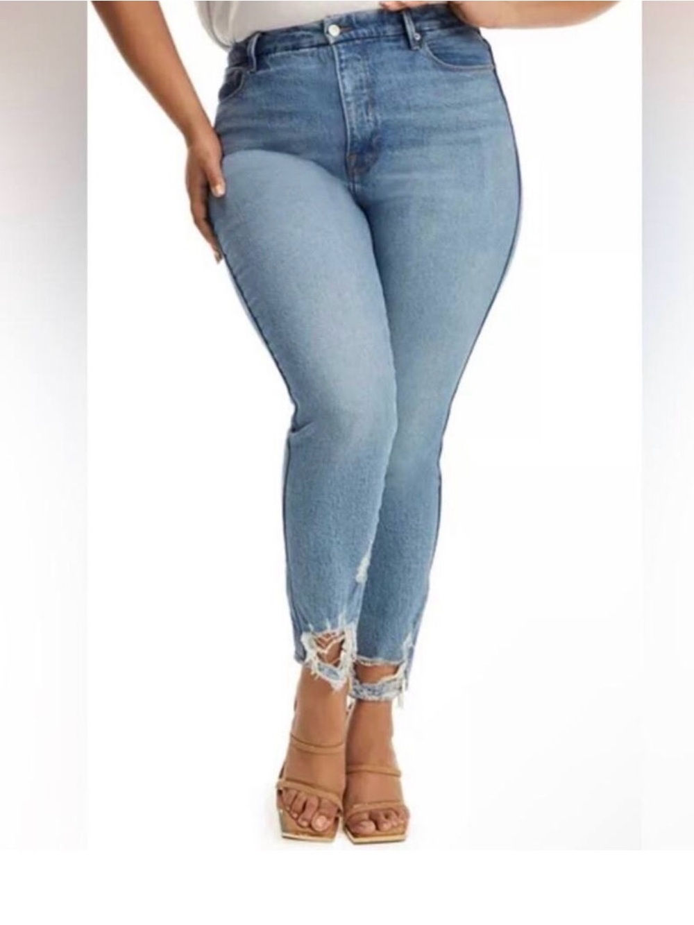 High-Rise Good American Light Blue Distressed Skinny Jeans - Women